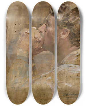 Triptych art skateboard deck of Jacek Malczewski Praying Man by Jacek Malczewski (1854-1929)