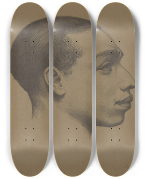 Triptych art skateboard deck of Albert Sterner Head Of A Young Negro by Albert Sterner (1863-1946)