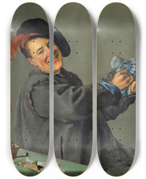 Triptych art skateboard deck of Judith Leyster The Jolly Drinker by Judith Leyster (1609-1660)