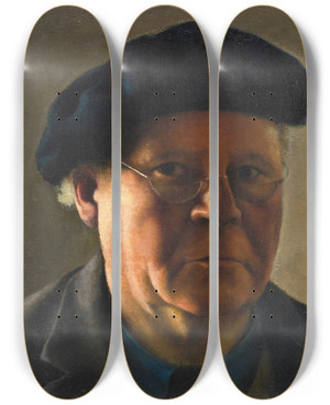 Triptych art skateboard deck of Arthur Segal Selbstportrait by Arthur Segal (1875-1944)
