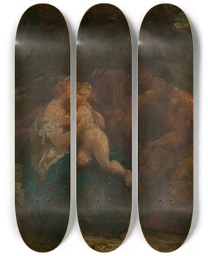 Triptych art skateboard deck of Francisque Millet The Holy Family by Francisque Millet (1642-1679)
