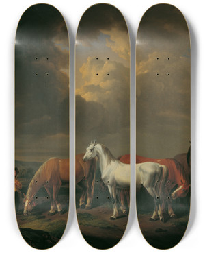 Triptych art skateboard deck of Johann Baptist Dallinger Von Dalling Fnf Ackerpferde by Johann Baptist Dallinger Von Dalling (1782-1868)