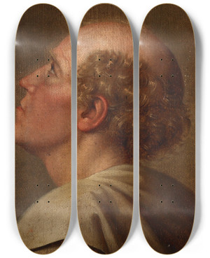 Triptych art skateboard deck of Johan Ludvig Lund Portrtstudie En Munk by Johan Ludvig Lund (1777-1867)