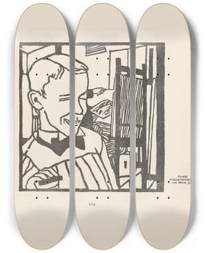 Triptych art skateboard deck of Moriz Jung Portrt by Moriz Jung (1885-1915)