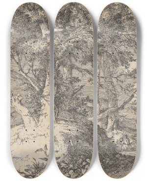 Triptych art skateboard deck of John Crome Wooded Landscape by John Crome (1768-1821)