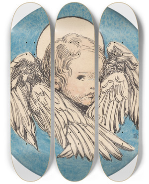 Triptych art skateboard deck of Jessie Willcox Smith Angel by Jessie Willcox Smith (1863-1935)