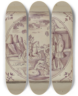 Triptych art skateboard deck of John Dixon Fireplace Tile_3 by John Dixon