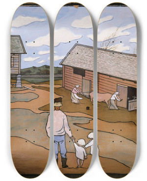 Triptych art skateboard deck of Hugo Simberg Spring Feeling by Hugo Simberg (1873-1917)