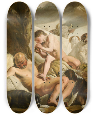 Triptych art skateboard deck of Jacob Van Campen Argus Mercury And Io by Jacob Van Campen (1596-1657)