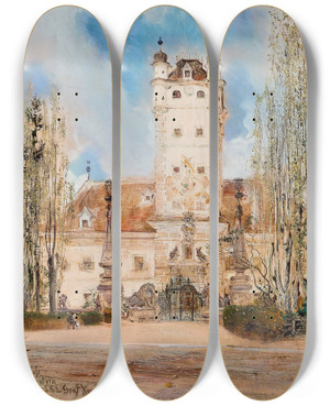 Triptych art skateboard deck of Anton Romako Greillenstein Castle by Anton Romako (1832-1889)