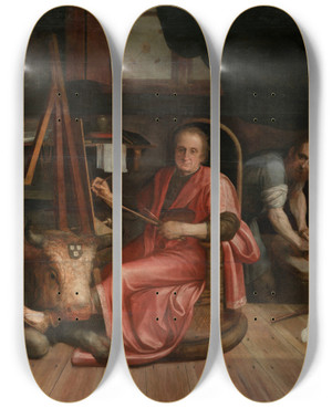 Triptych art skateboard deck of Frans Floris Saint Luke by Frans Floris (1519-1570)