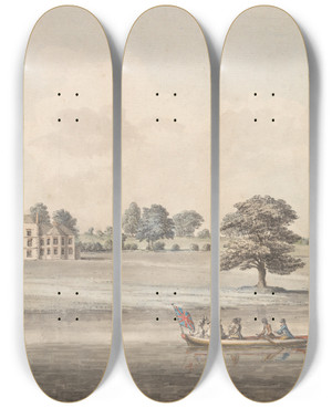 Triptych art skateboard deck of Samuel Hieronymus Grimm Langworth by Samuel Hieronymus Grimm (1733-1794)