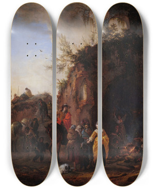 Triptych art skateboard deck of Philips Wouwerman Les Bohmiens by Philips Wouwerman (1619-1668)