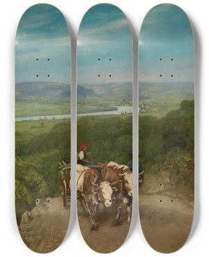 Triptych art skateboard deck of Hans Thoma Bergauf by Hans Thoma (1839-1924)
