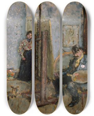 Triptych art skateboard deck of Pierre Bonnard The Painters Studio by Pierre Bonnard (1867-1947)