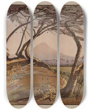 Triptych art skateboard deck of Helen Hyde Mount Orizaba by Helen Hyde (1868-1919)