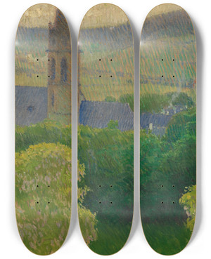Triptych art skateboard deck of Carl Moll Blick Auf Die Heiligenstdter Pfarrkirche St Michael by Carl Moll (1861-1945)