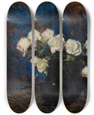 Triptych art skateboard deck of Leon Wyczkowski White Roses by Leon Wyczolkowski (1852-1936)