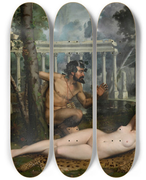 Triptych art skateboard deck of Adolphealexandre Lesrel Nymphe Et Satyre by Adolphe Alexandre Lesrel (1839-1929)