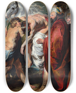 Triptych art skateboard deck of Jacob Jordaens The Good Samaritan by Jacob Jordaens (1593-1678)