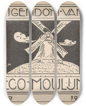 Triptych art skateboard deck of Simon Moulijn Ex Libris Van Eco Moulijn by Simon Moulijn (1866-1948)