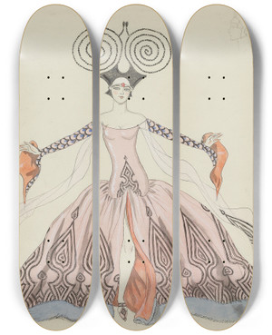 Triptych art skateboard deck of George Barbier Costume Drawing by George Barbier (1882-1932)