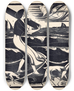 Triptych art skateboard deck of Bernard Essers Strand_2 by Bernard Essers (1893-1945)