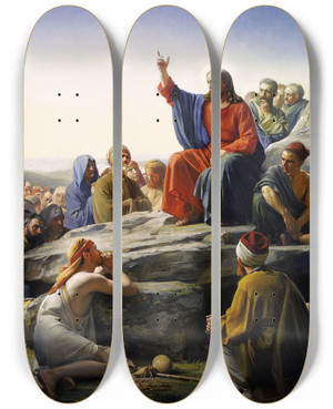 Triptych art skateboard deck of Carl Bloch The Sermon On The Mount by Carl Bloch (1834-1890)