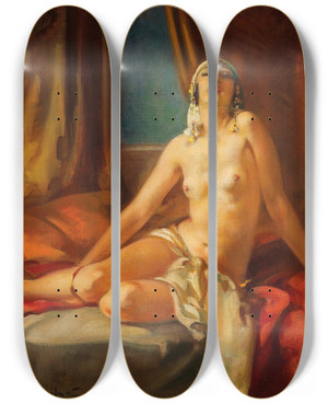 Triptych art skateboard deck of Arnulf De Bouche Odalisque by Arnulf De Bouche (1872-1945)