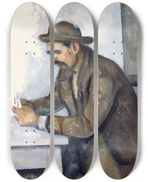 Triptych art skateboard deck of Paul Czanne The Cardplayer by Paul Cezanne (1839-1906)