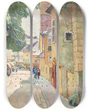 Triptych art skateboard deck of Carl Moll Die Dr Seipelstrae In Mdling by Carl Moll (1861-1945)