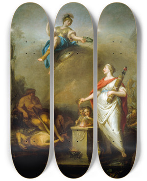 Triptych art skateboard deck of Jacques Wilbaut Allgorie De La Rvolution De 1789 by Jacques Wilbaut (1729-1816)