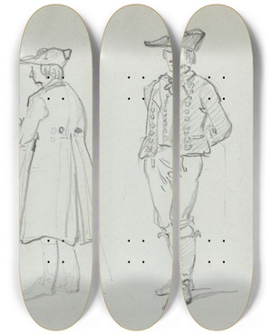 Triptych art skateboard deck of Nicaise De Keyser Two Costume Studies_2 by Nicaise De Keyser (1813-1887)