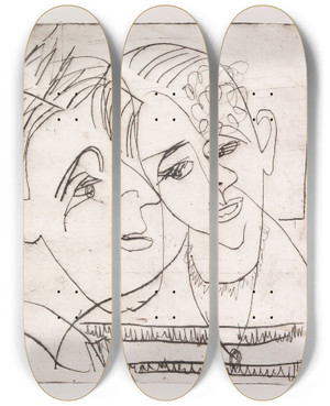 Triptych art skateboard deck of Ernst Ludwig Kirchner Die Hembusse by Ernst Ludwig Kirchner (1880-1938)