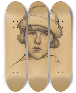 Triptych art skateboard deck of Anny Dollschein Mdchenbildnis by Anny Dollschein (1893-1946)