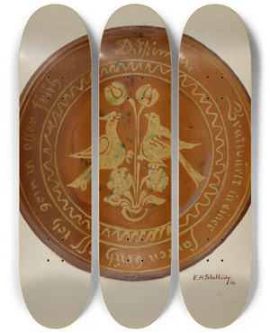 Triptych art skateboard deck of Eugene Shellady Plate by Eugene Shellady