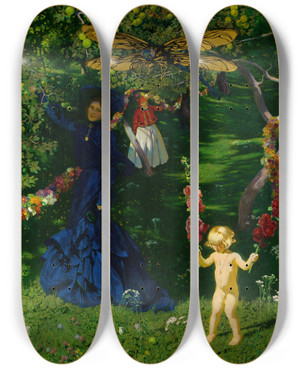 Triptych art skateboard deck of Jzef Mehoffer Strange Garden by Jozef Mehoffer (1869-1946)