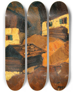 Triptych art skateboard deck of Oskar Mulley Mountain Farm by Oskar Mulley (1891-1949)