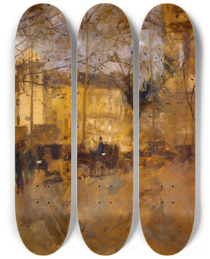 Triptych art skateboard deck of Frank Edwin Scott St Germain Des Pres No Iii by Frank Edwin Scott (1863-1929)