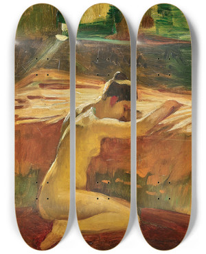 Triptych art skateboard deck of Ferencz Eisenhut An Odalisque by Ferencz Eisenhut (1857-1903)