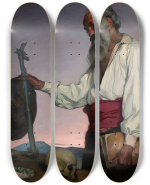 Triptych art skateboard deck of Ignacio Zuloaga The Hermit by Ignacio Zuloaga (1870-1945)