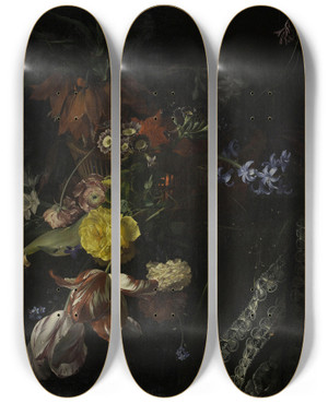 Triptych art skateboard deck of Arthur Chaplin Le Panier De Fleurs by Arthur Chaplin (1869-1935)