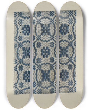Triptych art skateboard deck of Betty Jacob Coverlet_1 by Betty Jacob