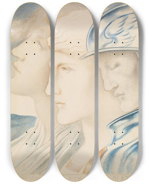 Triptych art skateboard deck of Simeon Solomon Twilight Pity And Death by Simeon Solomon (1840-1905)