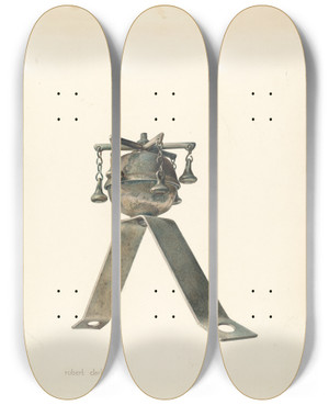 Triptych art skateboard deck of Robert Clark Sleigh Bells by Robert Clark