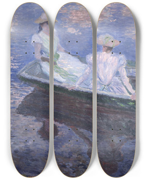 Triptych art skateboard deck of Claude Monet On The Boat by Claude Monet (1840-1926)