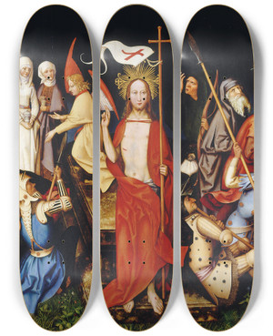 Triptych art skateboard deck of Hans Holbein The Elder Resurrection by Hans Holbein The Elder (1460-1524)