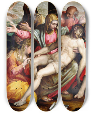 Triptych art skateboard deck of Prospero Fontana Deposition by Prospero Fontana (1512-1597)