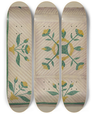 Triptych art skateboard deck of Eva Wilson Quilt_1 by Eva Wilson