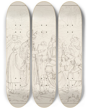 Triptych art skateboard deck of Edvard Sonne De Frste Danske Kristnes Db by Edvard Sonne